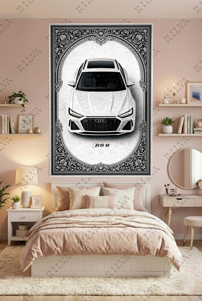 Audi RS 6 Car Rug Wall Tapestry – Retro Persian Style Automotive Art - Rilva Design