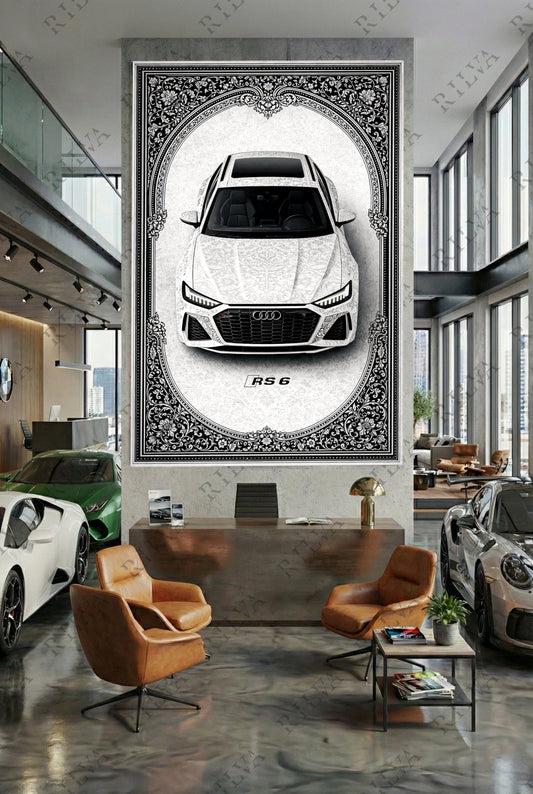 Audi RS 6 Car Rug Wall Tapestry – Retro Persian Style Automotive Art - Rilva Design