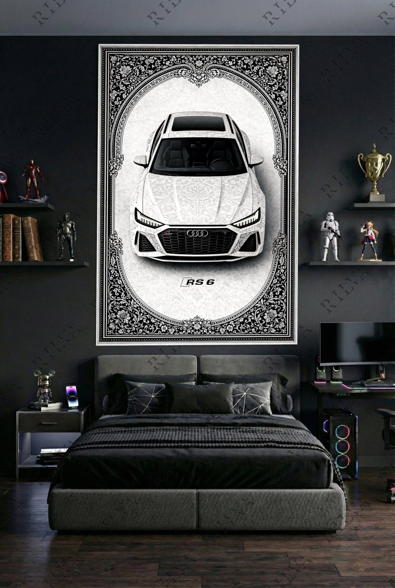 Audi RS 6 Car Rug Wall Tapestry – Retro Persian Style Automotive Art - Rilva Design
