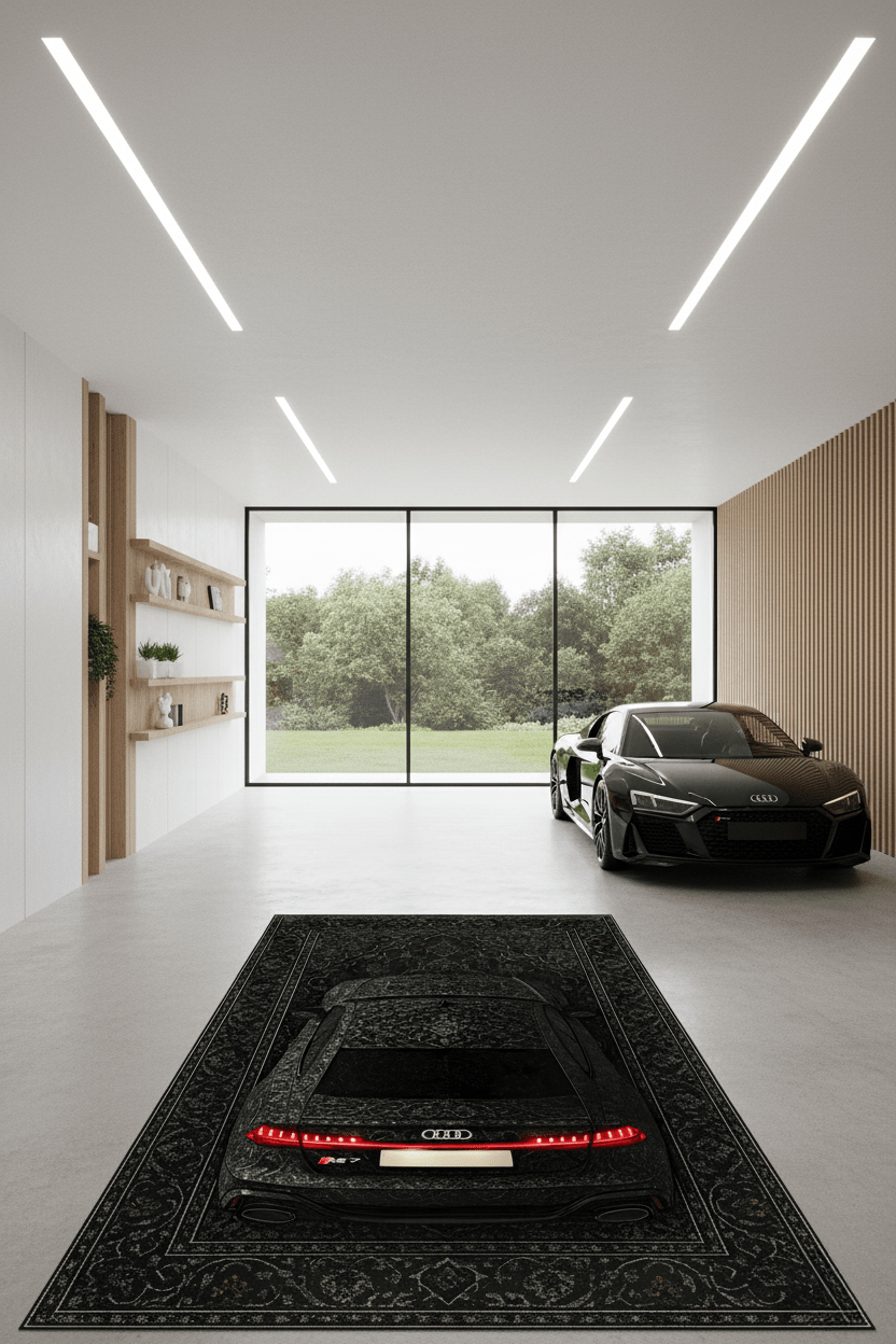 Audi RS7 X Shadowline – Black Luxury Car Floor Rug With Customizable Plate - Rilva Design