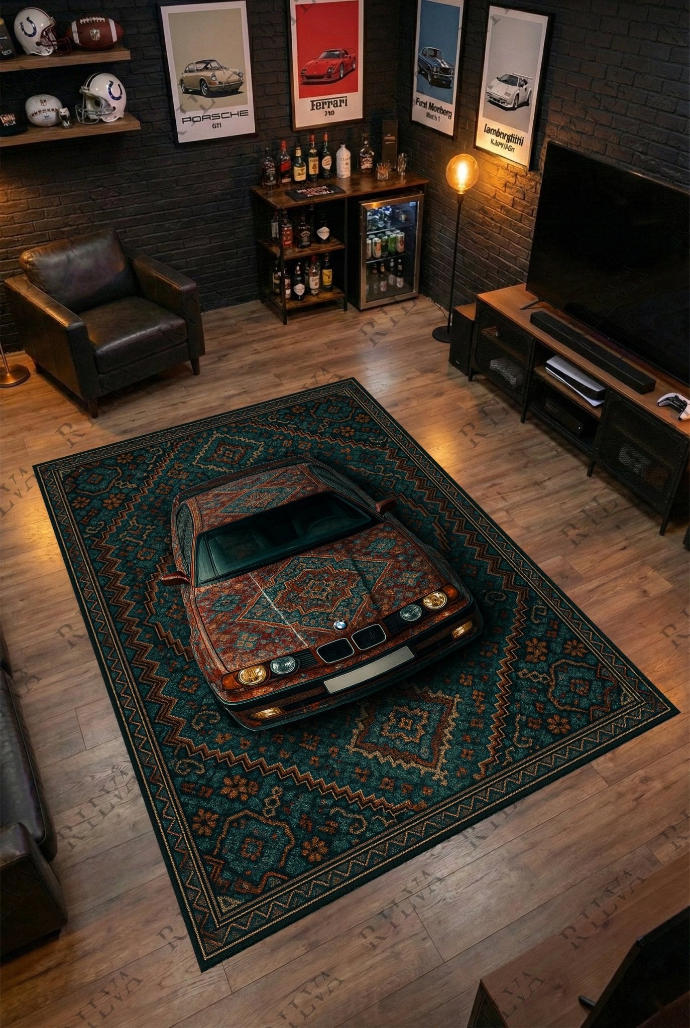BMW E34 Car Rug – Retro Persian Style Floor Rug | Exclusive Automotive Design - Prime Shine AD Luminar