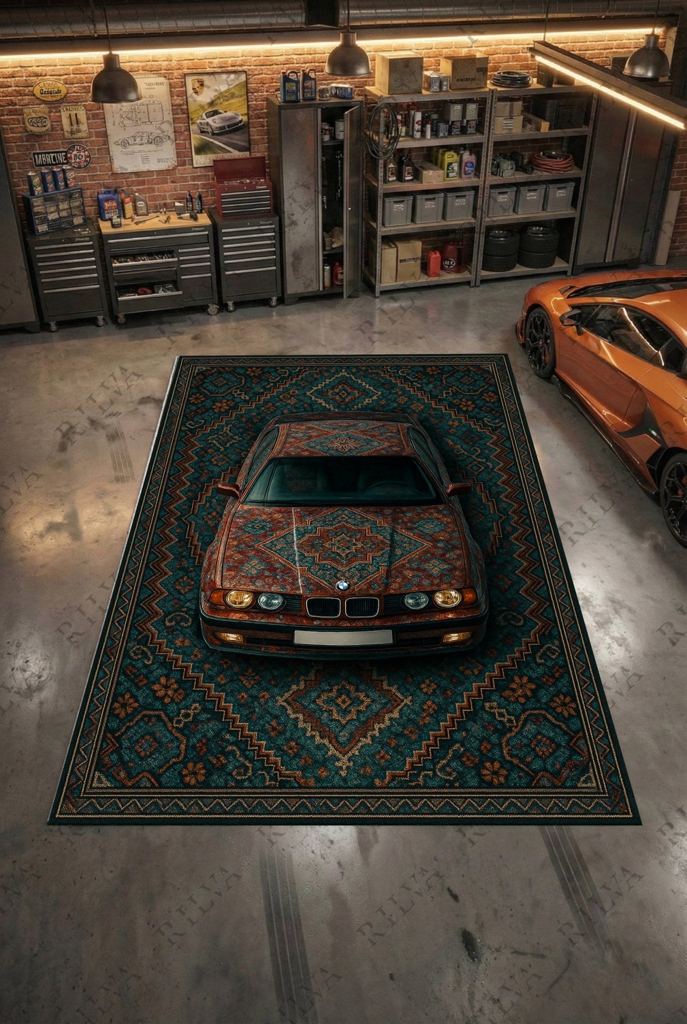 BMW E34 Car Rug – Retro Persian Style Floor Rug | Exclusive Automotive Design - Prime Shine AD Luminar