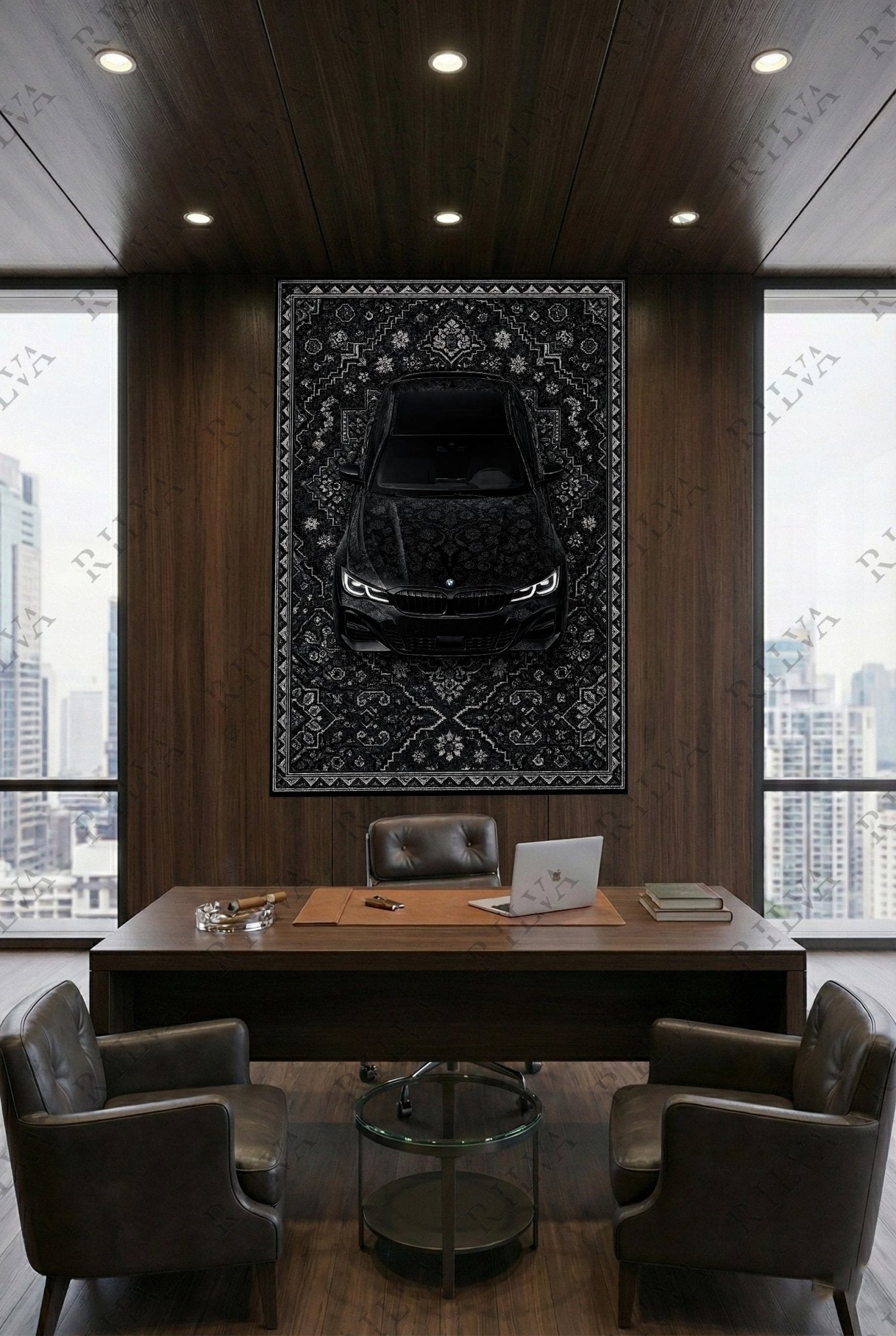 BMW F30 Car Rug Wall Tapestry – Retro Persian Style Automotive Art - Rilva Design