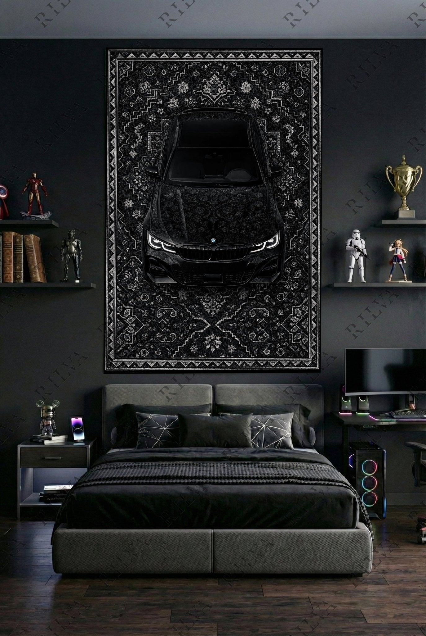 BMW F30 Car Rug Wall Tapestry – Retro Persian Style Automotive Art - Rilva Design