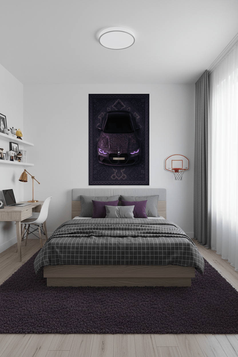 BMW M3 Persian Wall Tapestry – Premium 3D Woven Automotive Art with Purple Aesthetic for Bedroom, Gaming Room & Garage Decor - Rilva Design