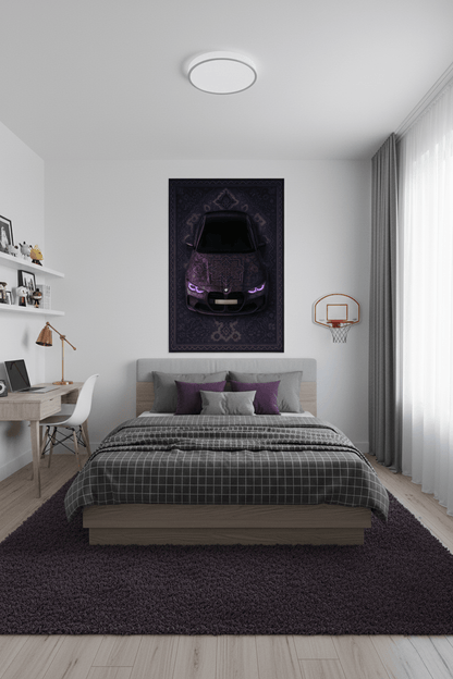 BMW M3 Persian Wall Tapestry – Premium 3D Woven Automotive Art with Purple Aesthetic for Bedroom, Gaming Room & Garage Decor - Rilva Design