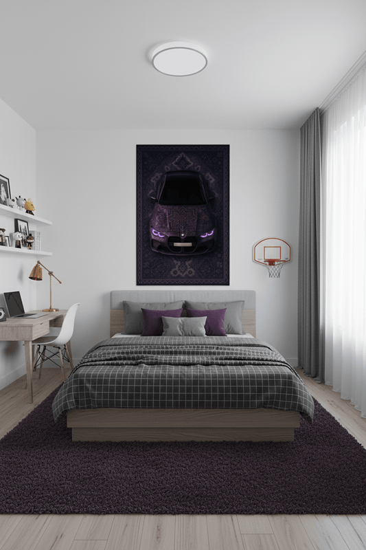 BMW M3 Persian Wall Tapestry – Premium 3D Woven Automotive Art with Purple Aesthetic for Bedroom, Gaming Room & Garage Decor - Rilva Design