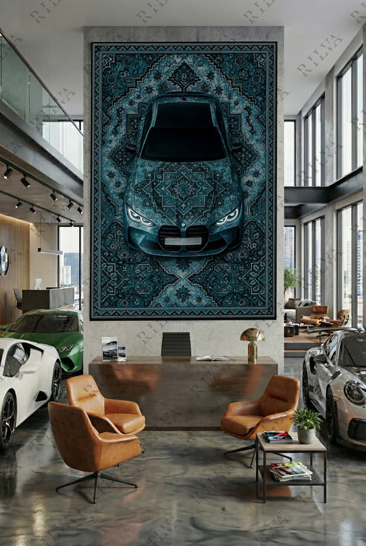 BMW M4 Car Rug Wall Tapestry – Retro Persian Style Automotive Art - Prime Shine AD Luminar