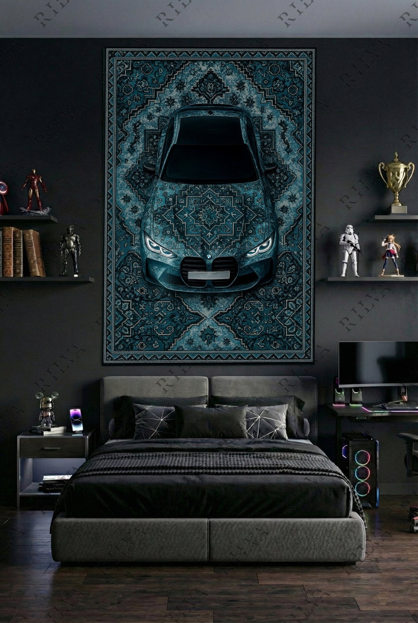 BMW M4 Car Rug Wall Tapestry – Retro Persian Style Automotive Art - Prime Shine AD Luminar