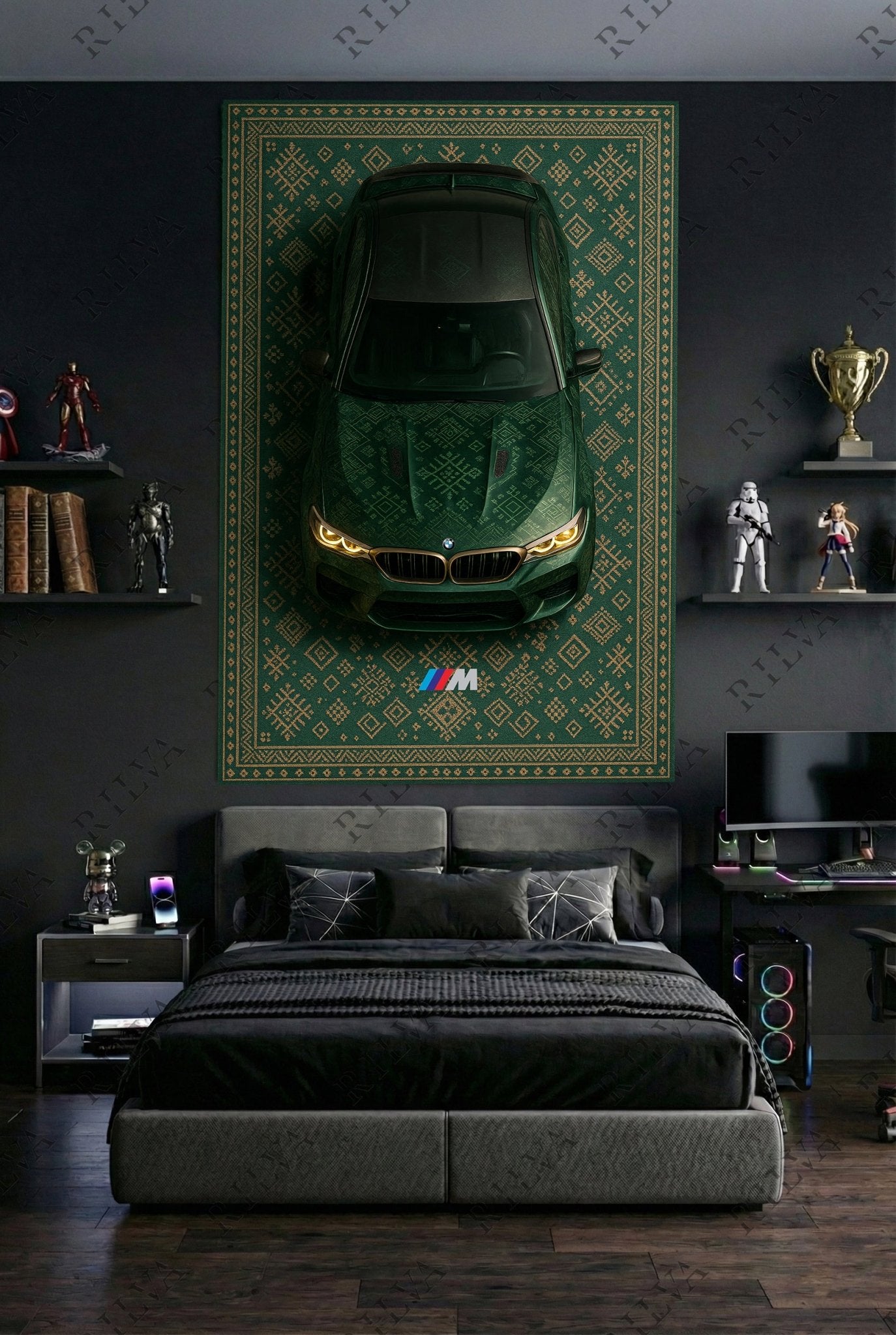 BMW M5 CS Car Rug Wall Tapestry – Retro Scandinavian design Automotive Art - Rilva Design