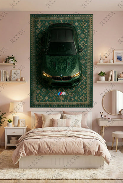 BMW M5 CS Car Rug Wall Tapestry – Retro Scandinavian design Automotive Art - Rilva Design