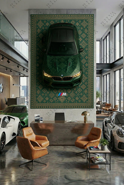 BMW M5 CS Car Rug Wall Tapestry – Retro Scandinavian design Automotive Art - Rilva Design