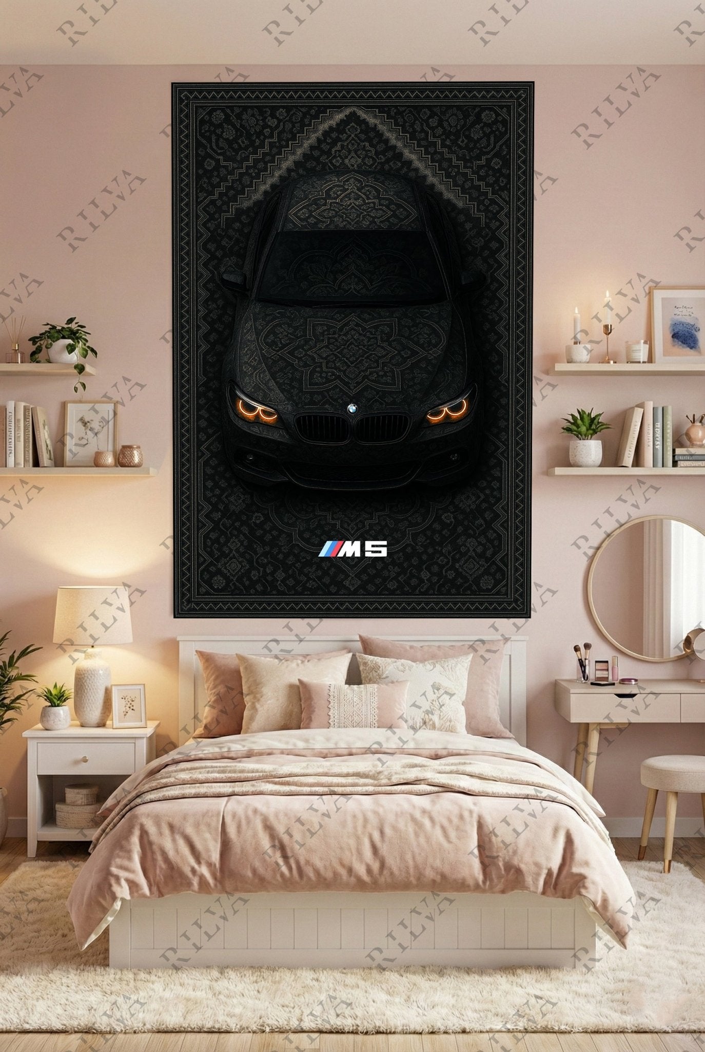 BMW M5 E60 Car Rug Wall Tapestry – Retro Persian Style Automotive Art - Rilva Design