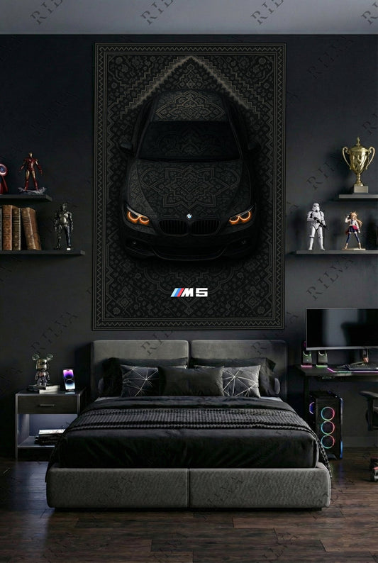 BMW M5 E60 Car Rug Wall Tapestry – Retro Persian Style Automotive Art - Rilva Design