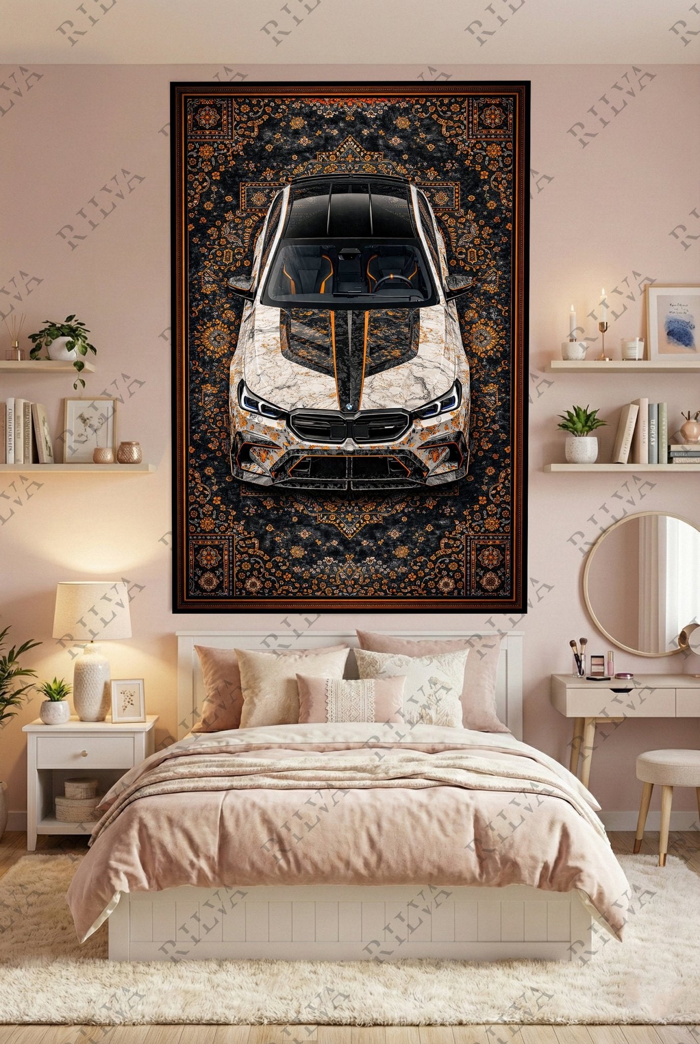 BMW M5 Mansory Wall Tapestry – Retro Persian Style Automotive Art - Rilva Design
