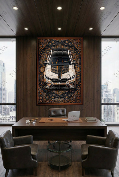 BMW M5 Mansory Wall Tapestry – Retro Persian Style Automotive Art - Rilva Design
