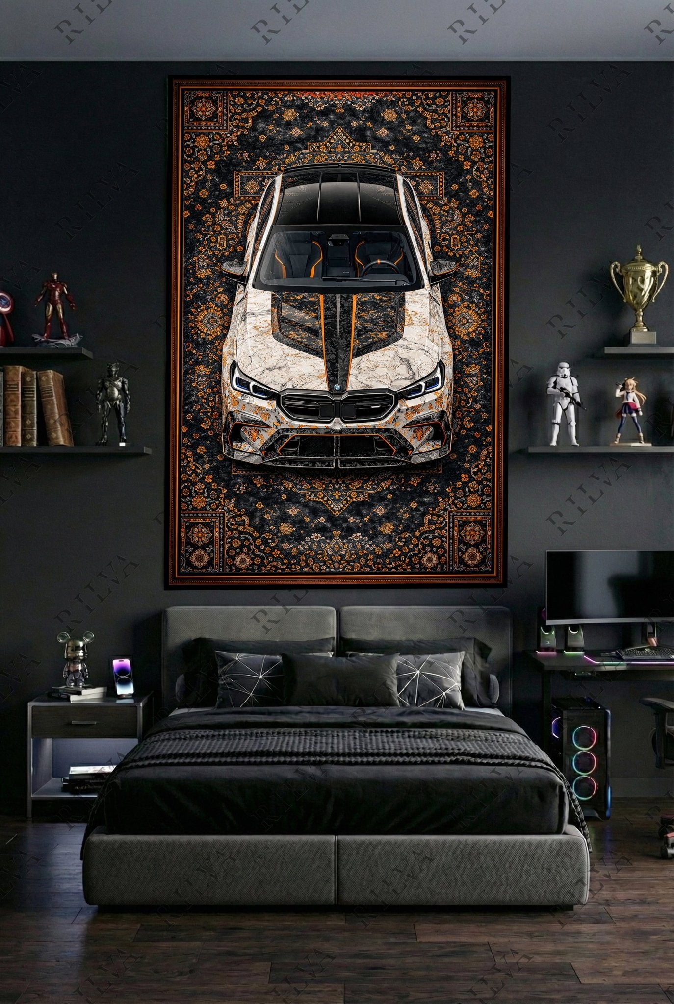 BMW M5 Mansory Wall Tapestry – Retro Persian Style Automotive Art - Rilva Design
