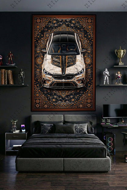 BMW M5 Mansory Wall Tapestry – Retro Persian Style Automotive Art - Rilva Design