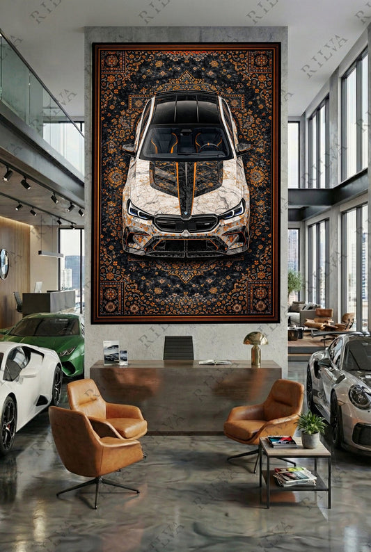 BMW M5 Mansory Wall Tapestry – Retro Persian Style Automotive Art - Rilva Design