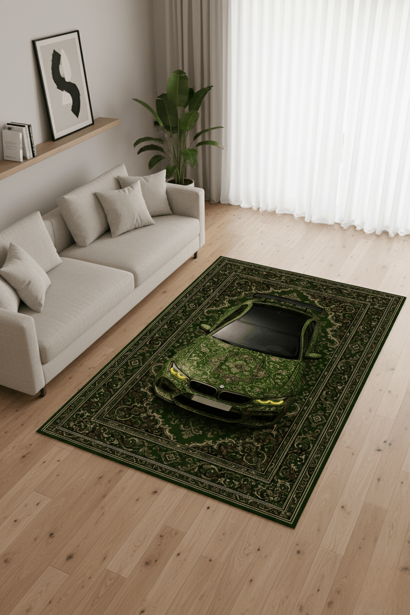 BMW M5 x Dynasty – Customizable Plate Persian Automotive Rug - Rilva Design
