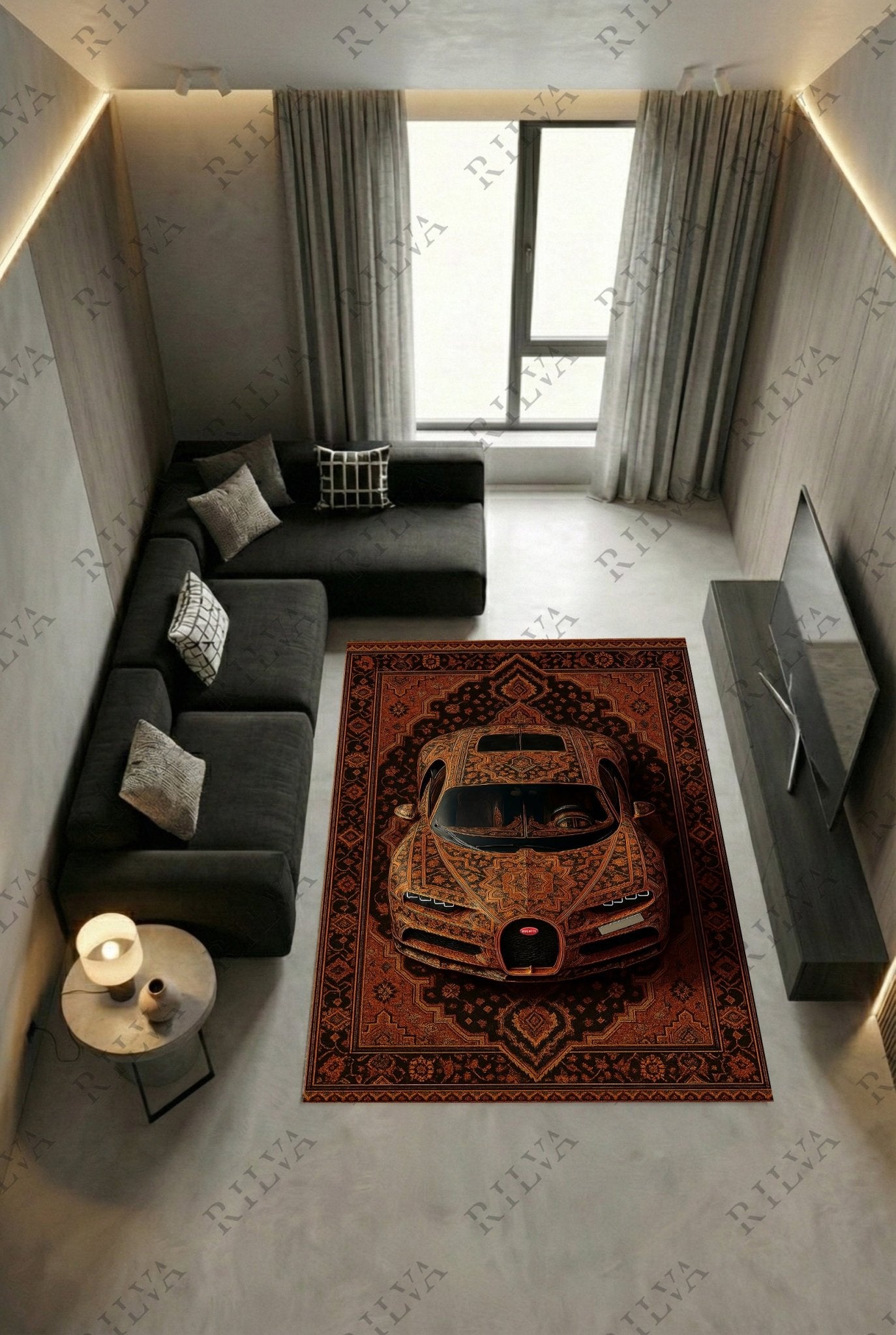 Bugatti Chiron Amber Car Rug - Exclusive Retro Persian Floor Rug - Auto Design - Rilva Design