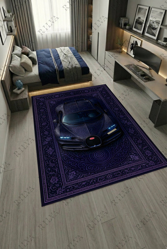 Bugatti Chiron Car Rug – Retro Persian Style Floor Rug | Exclusive Automotive Design - Prime Shine AD Luminar