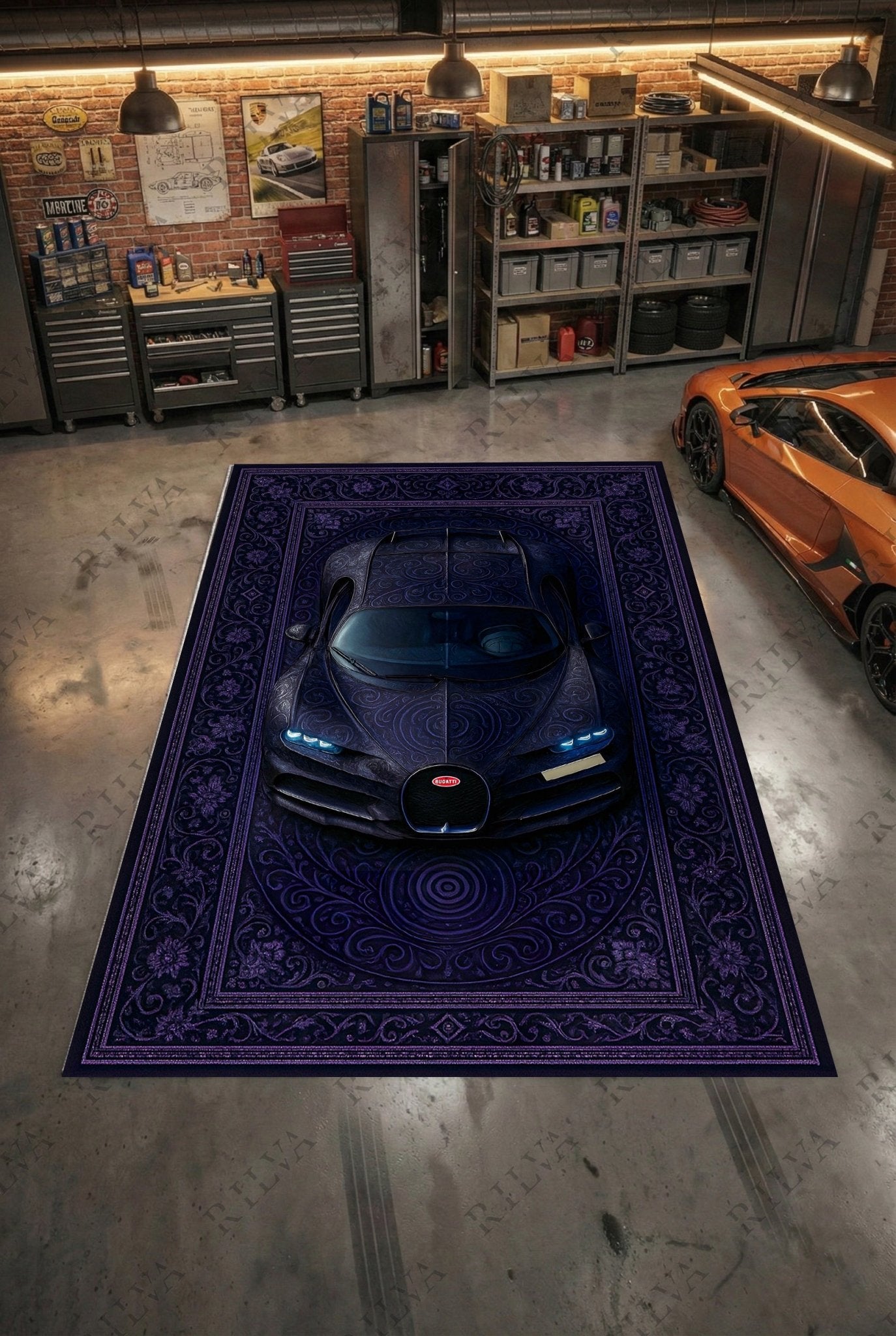 Bugatti Chiron Car Rug – Retro Persian Style Floor Rug | Exclusive Automotive Design - Prime Shine AD Luminar