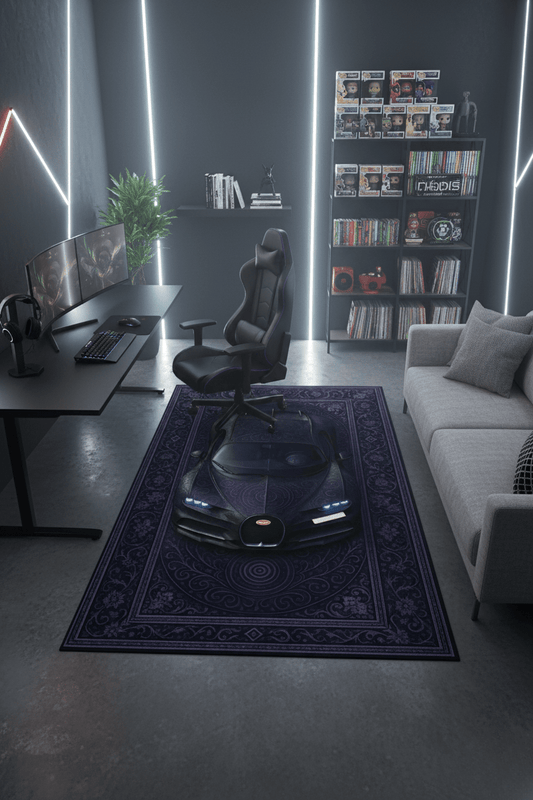 Bugatti Chiron x Midnight Majesty – Customizable Plate Persian Automotive Rug - Rilva Design
