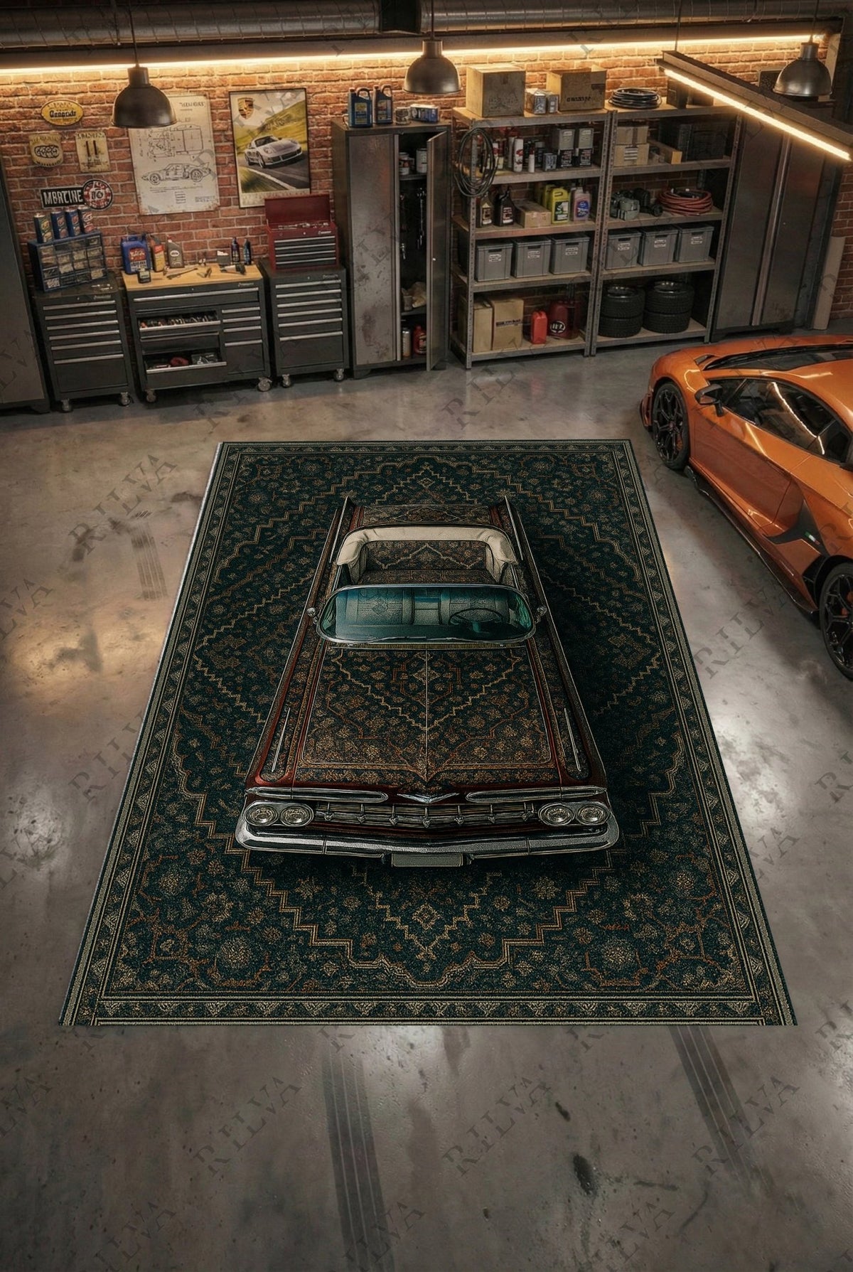 Impala Collection Rug Chevrolet Impala Car Rug - Retro Persian Style Floor Rug – Rilva Design