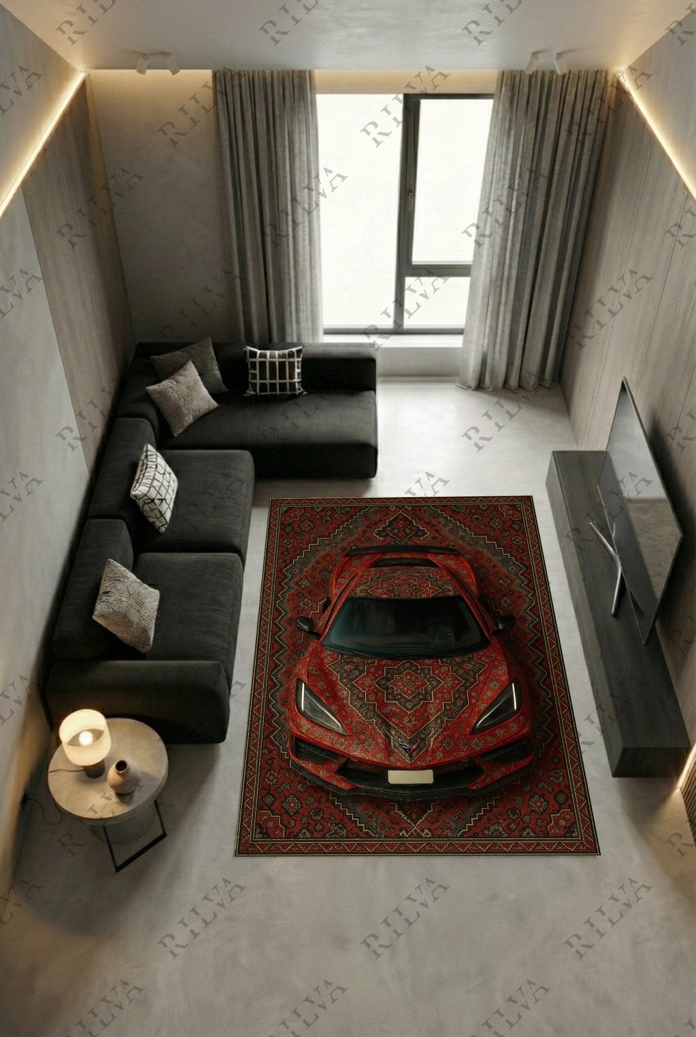 Corvette C8 Car Rug – Retro Persian Style Floor Rug | Exclusive Automotive Design - Rilva Design