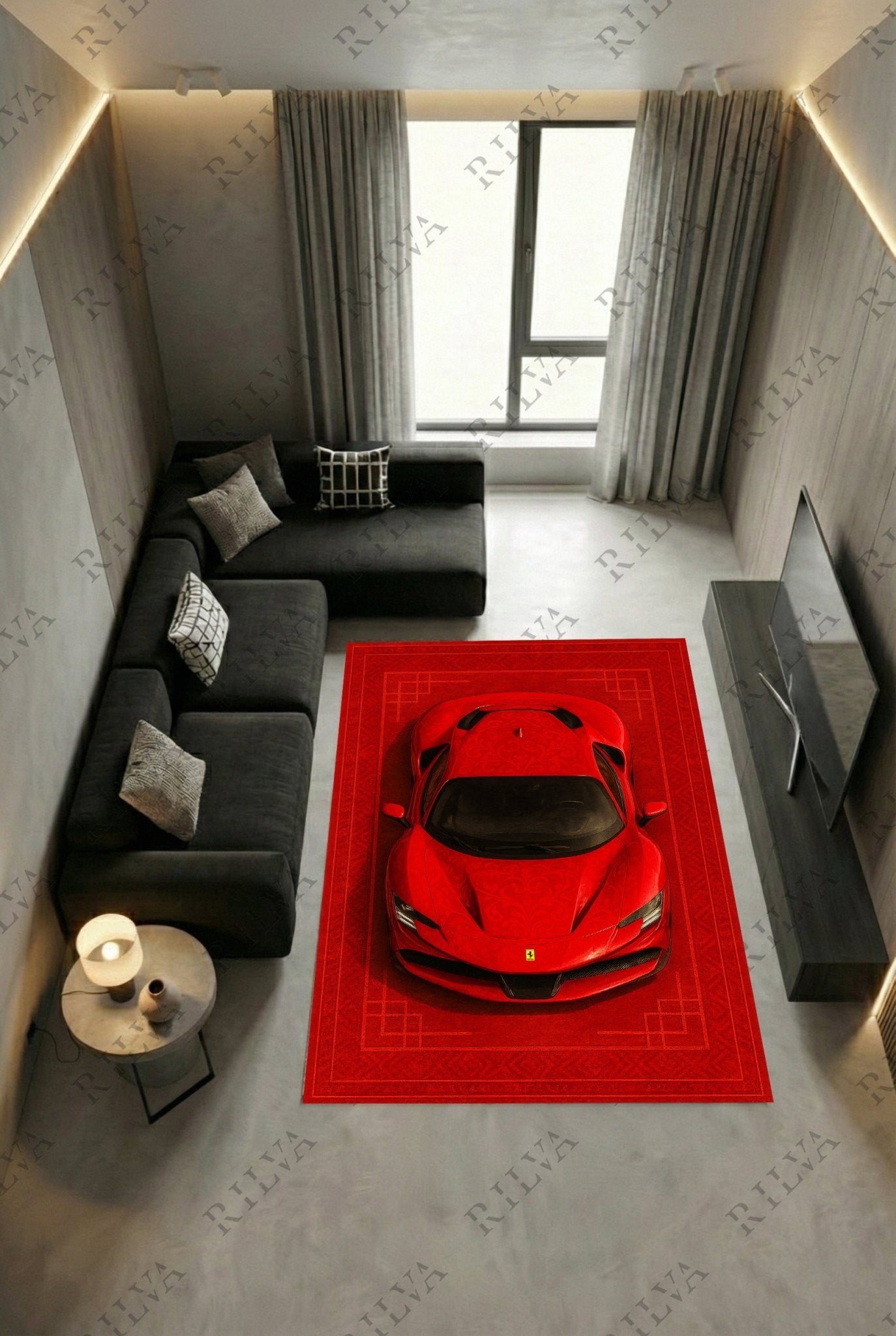 Ferrari SF90 Car Rug – Retro Scandinavian design Floor Rug | Exclusive Automotive Design - Rilva Design