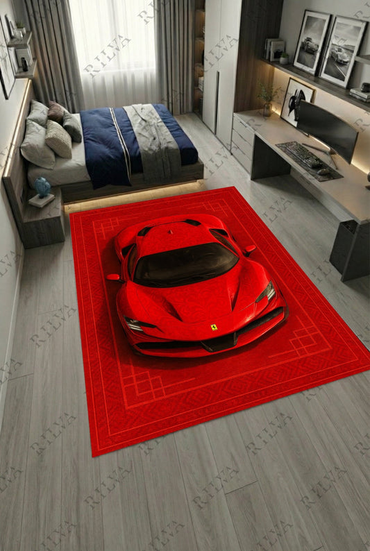 Ferrari SF90 Car Rug – Retro Scandinavian design Floor Rug | Exclusive Automotive Design - Rilva Design