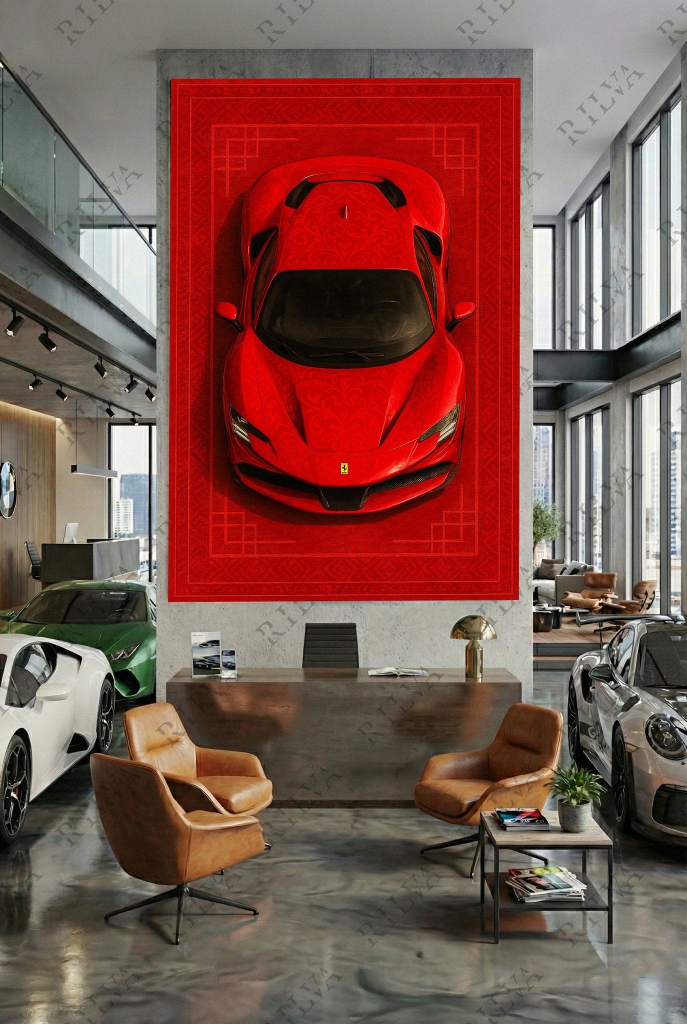 Ferrari SF90 Car Rug Wall Tapestry – Retro Scandinavian design Automotive Art - Rilva Design