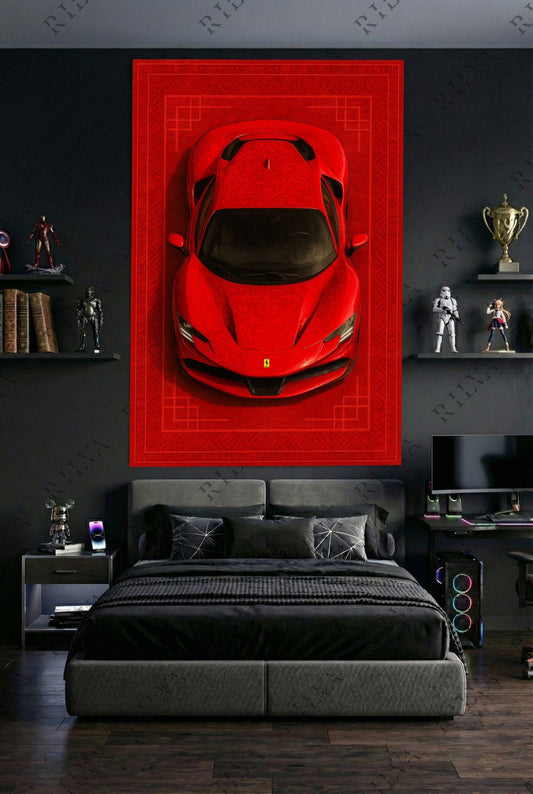 Ferrari SF90 Car Rug Wall Tapestry – Retro Scandinavian design Automotive Art - Rilva Design
