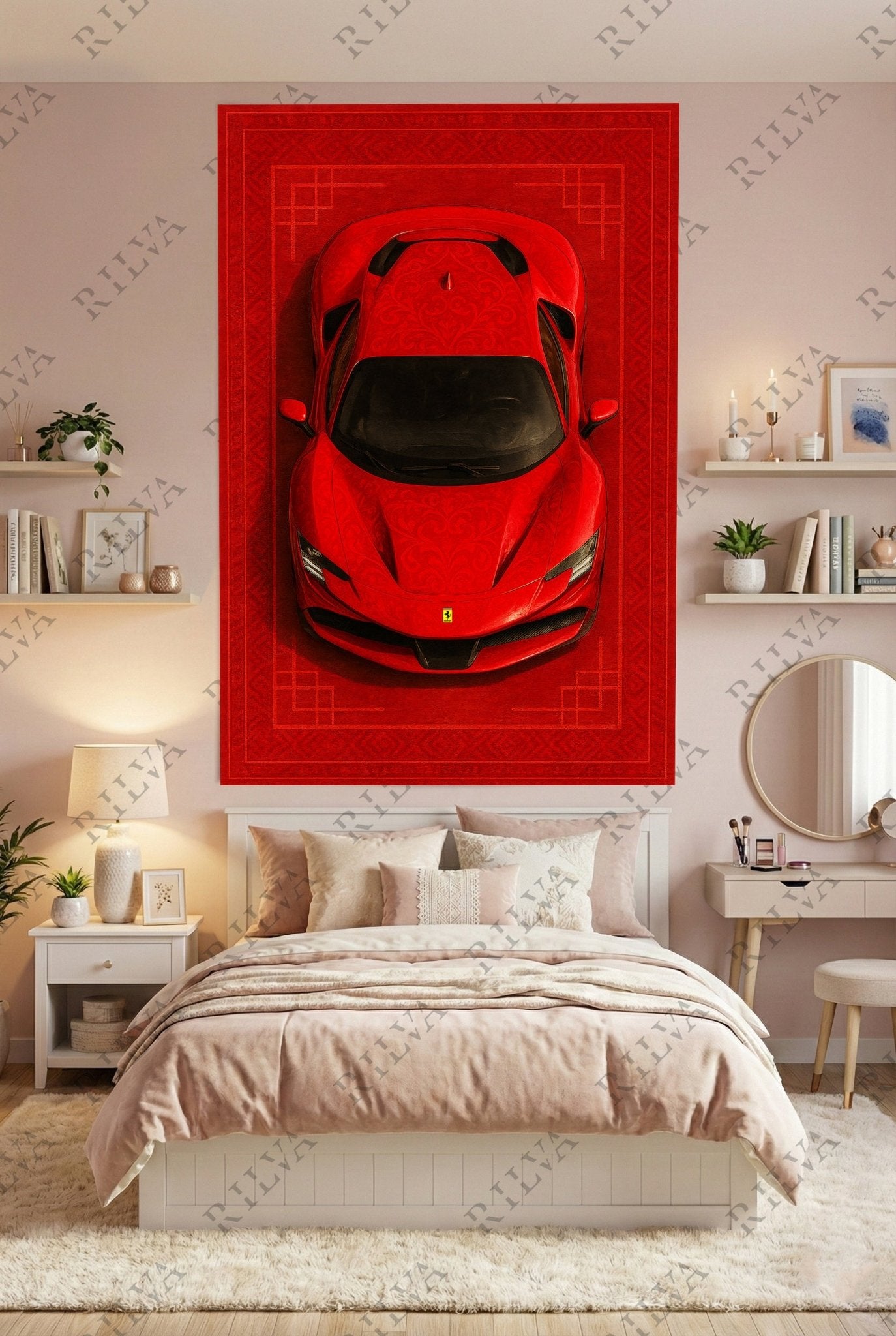Ferrari SF90 Car Rug Wall Tapestry – Retro Scandinavian design Automotive Art - Rilva Design