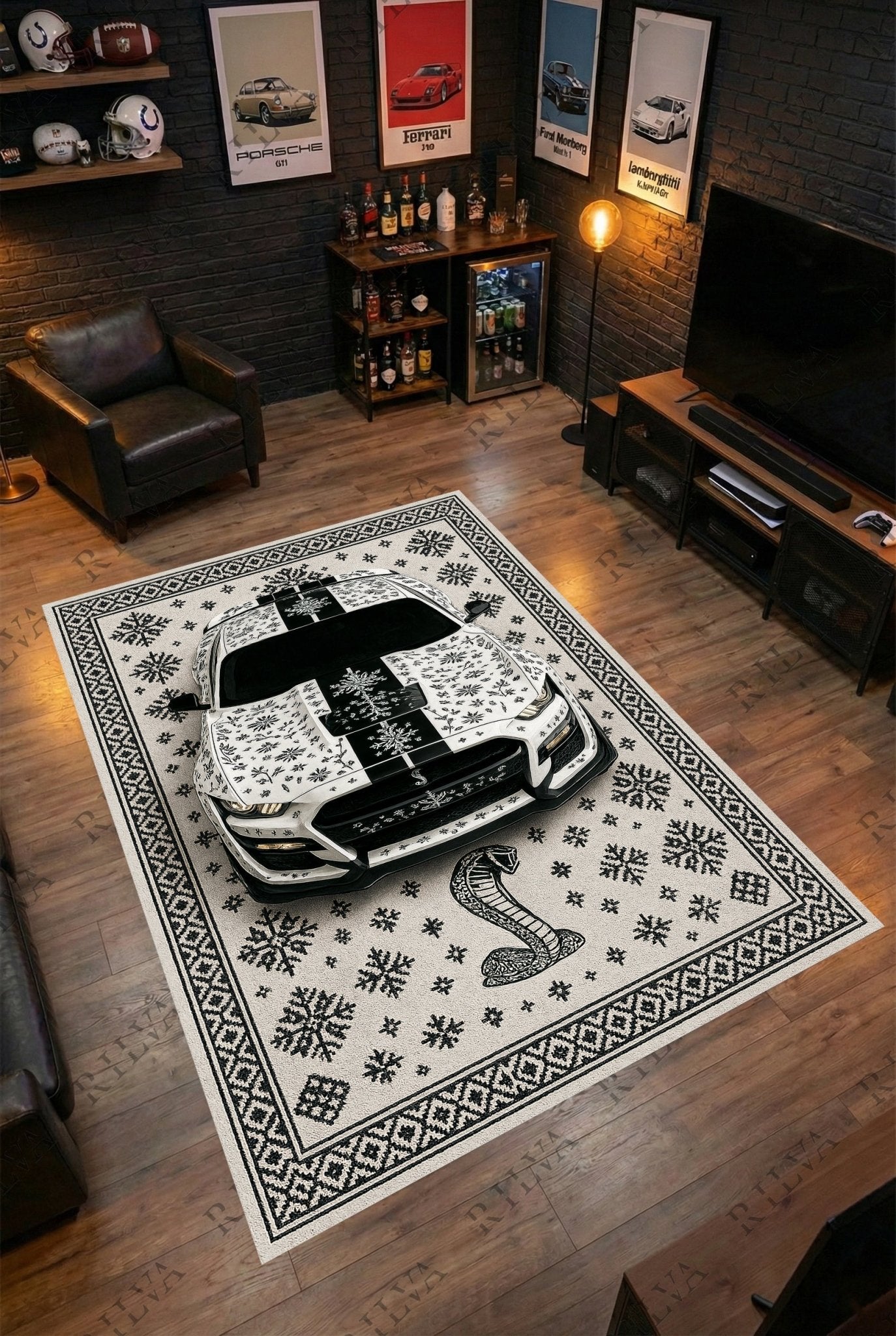 Ford Mustang GT500 Car Rug – Retro Scandinavian design Floor Rug | Exclusive Automotive Design - Rilva Design