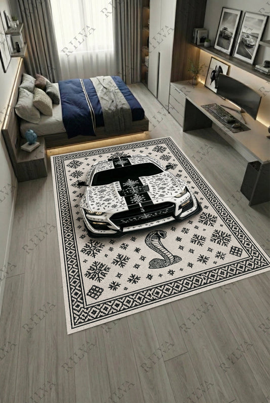 Ford Mustang GT500 Car Rug – Retro Scandinavian design Floor Rug | Exclusive Automotive Design - Rilva Design