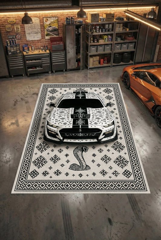 Ford Mustang GT500 Car Rug – Retro Scandinavian design Floor Rug | Exclusive Automotive Design - Rilva Design