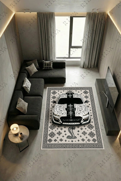 Ford Mustang GT500 Car Rug – Retro Scandinavian design Floor Rug | Exclusive Automotive Design - Rilva Design