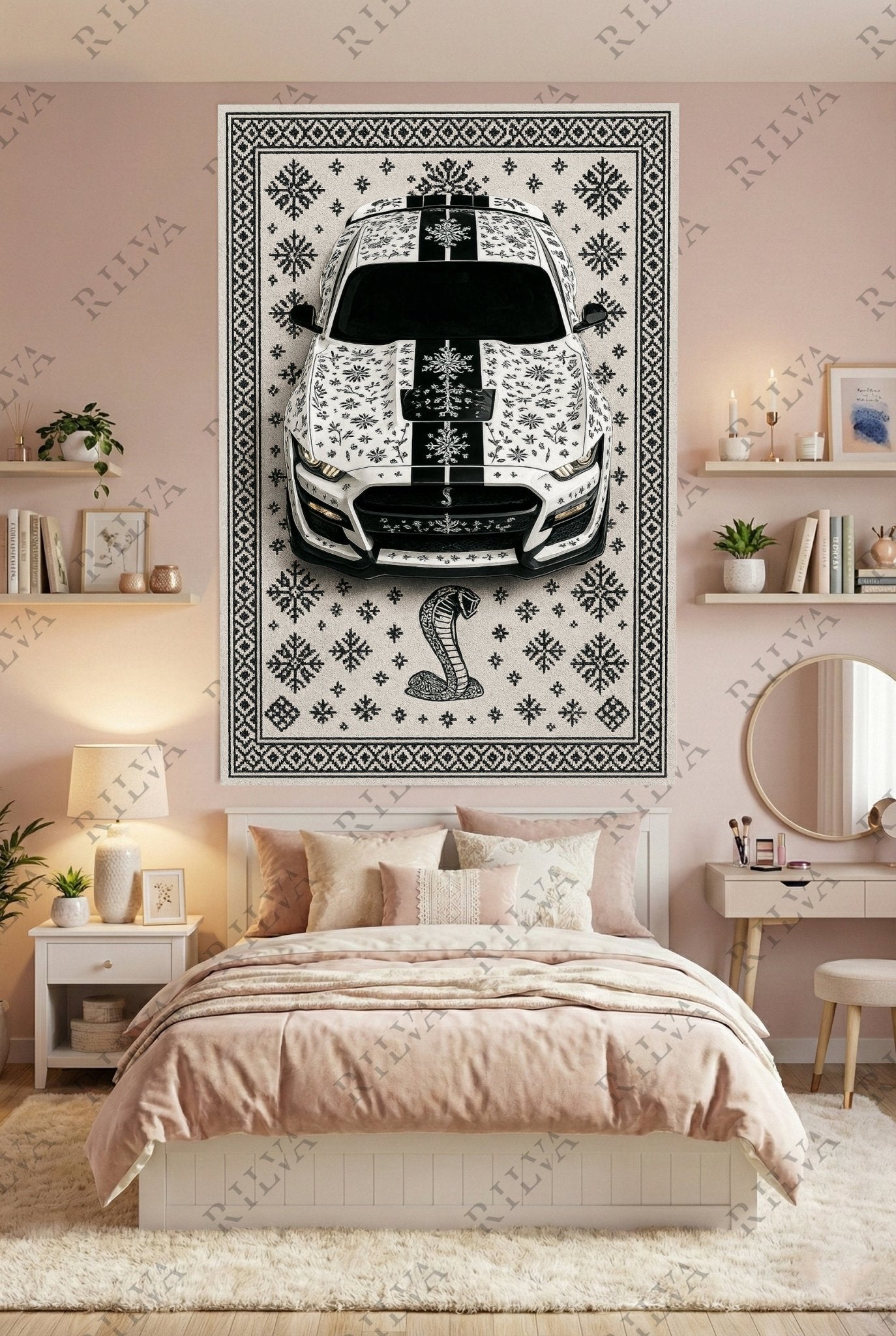 Ford Mustang GT500 Car Rug Wall Tapestry – Retro Scandinavian design Automotive Art - Rilva Design