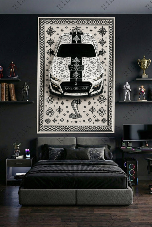 Ford Mustang GT500 Car Rug Wall Tapestry – Retro Scandinavian design Automotive Art - Rilva Design