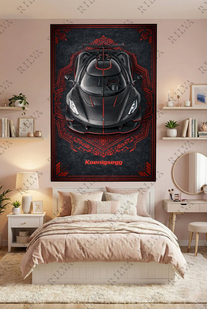 Koenigsegg Jesko Mansory Wall Tapestry – Modern Style Automotive Art - Rilva Design