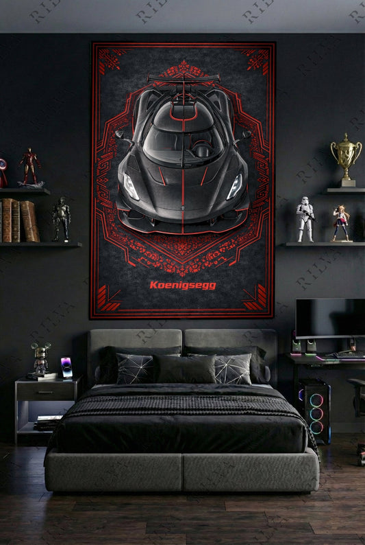 Koenigsegg Jesko Mansory Wall Tapestry – Modern Style Automotive Art - Rilva Design