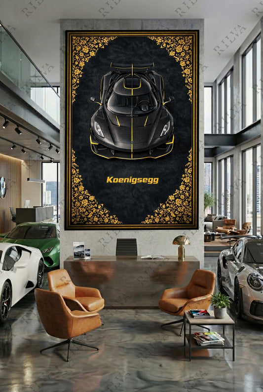 Koenigsegg Jesko Mansory Wall Tapestry – Retro Persian Style Automotive Art - Rilva Design