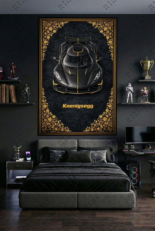 Koenigsegg Jesko Mansory Wall Tapestry – Retro Persian Style Automotive Art - Rilva Design