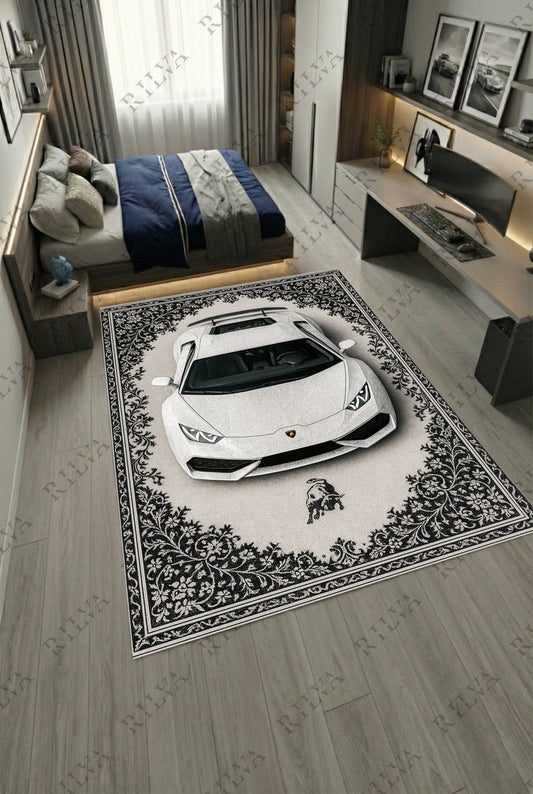 Lamborghini Huracán Car Rug – Retro Persian Style Floor Rug | Exclusive Automotive Design - Rilva Design