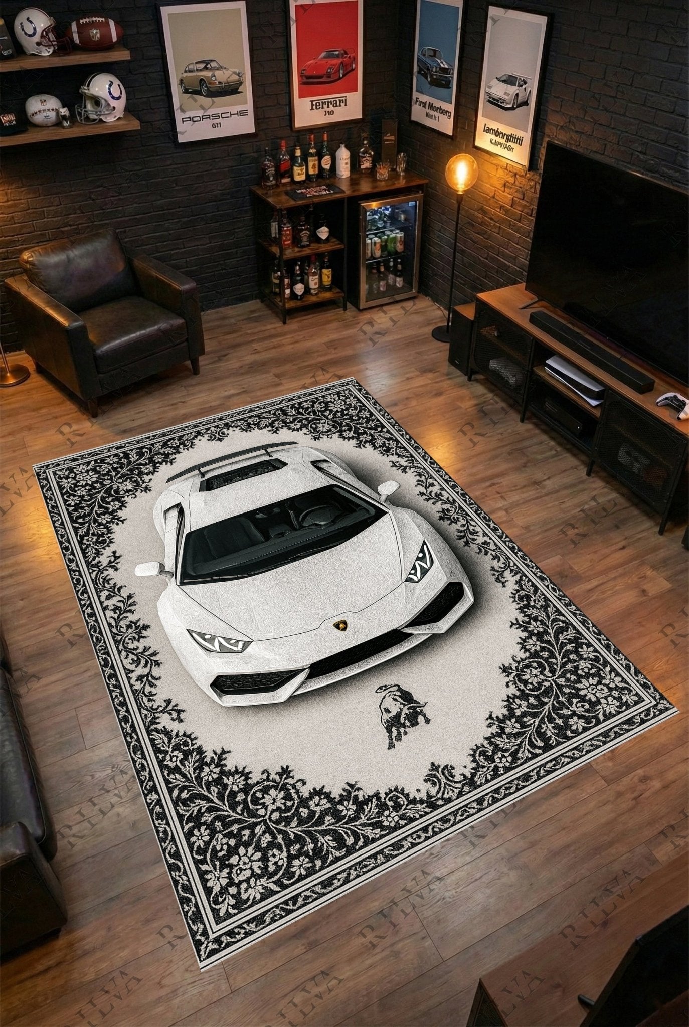 Lamborghini Huracán Car Rug – Retro Persian Style Floor Rug | Exclusive Automotive Design - Rilva Design