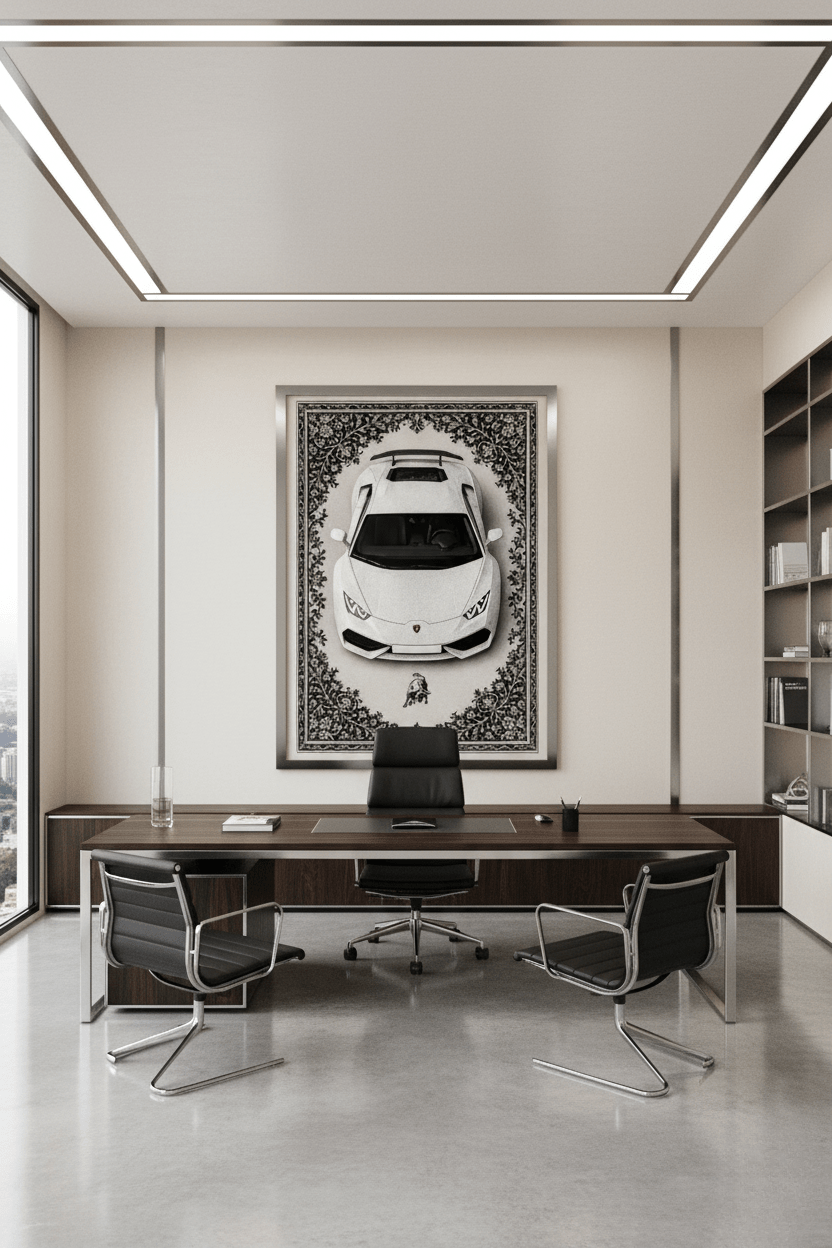 Lamborghini Huracán x Arctic Majesty – Luxury Automotive Rug for Modern Interiors - Rilva Design