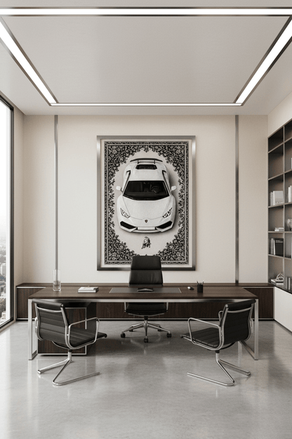 Lamborghini Huracán x Arctic Majesty – Luxury Automotive Rug for Modern Interiors - Rilva Design