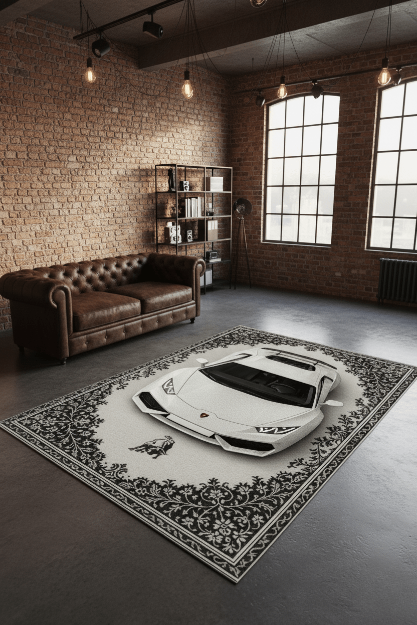Lamborghini Huracán x Arctic Majesty – Luxury Automotive Rug for Modern Interiors - Rilva Design